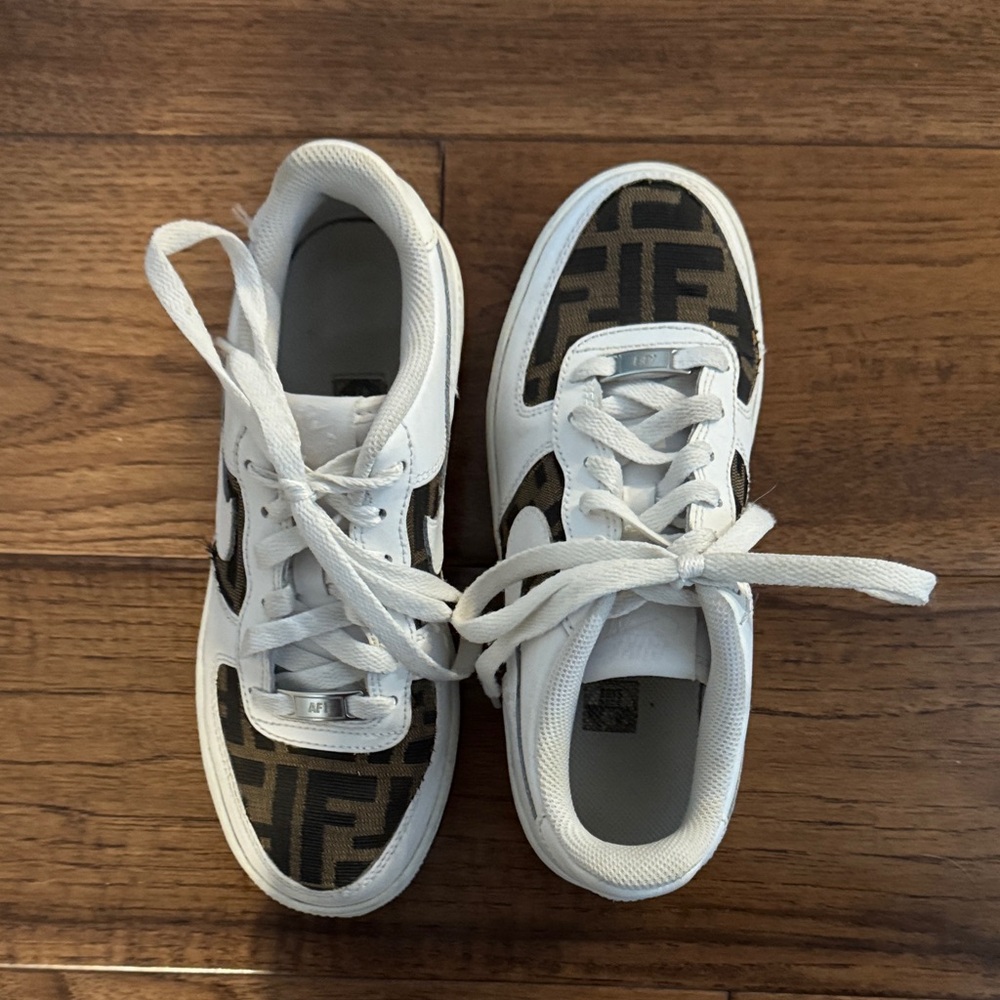 Fendi “One Twelve” Custom AF1 Nike Air Force 1 White and Brown Sneakers